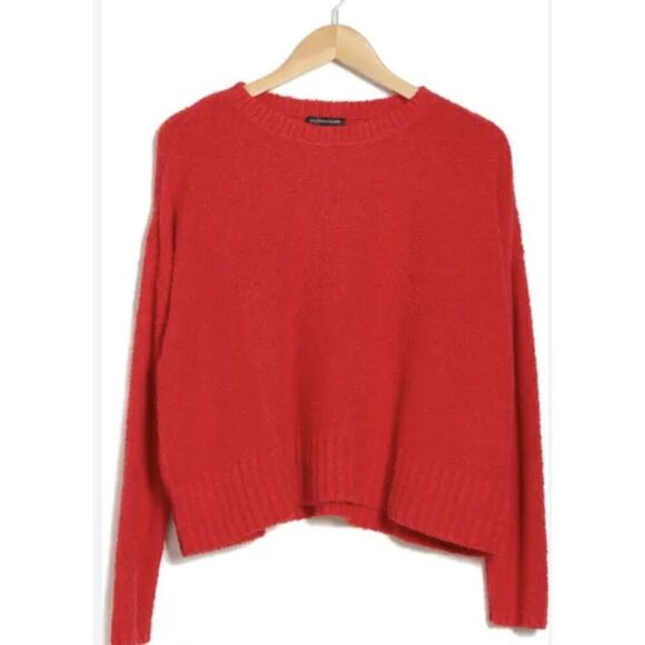 New Eileen Fisher Organic Cotton Cropped Crewneck Sweater Size Large Red - Picture 1 of 4